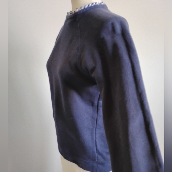 J.Crew Cotton Sweatshirt Micro Ruffle Neck Classic Navy Blue Gingham Size Small - Picture 7 of 13